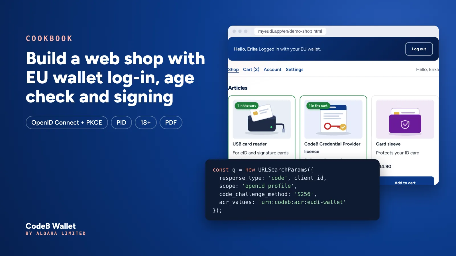 The CodeB demo shop: Maltese products, log-in with the EU wallet