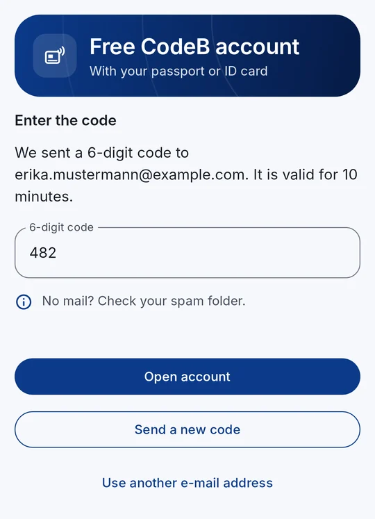 Type the code from the mail