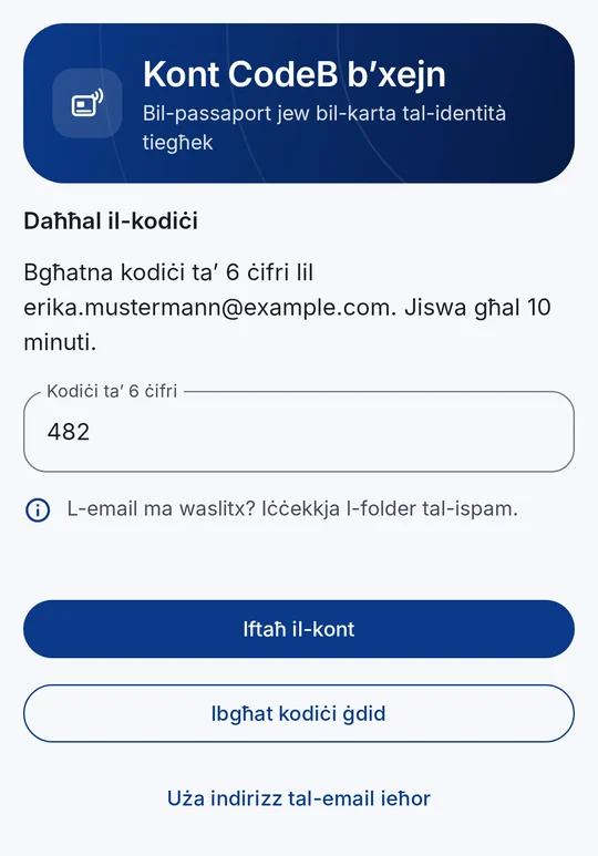 Ikteb il-kodiċi mill-email