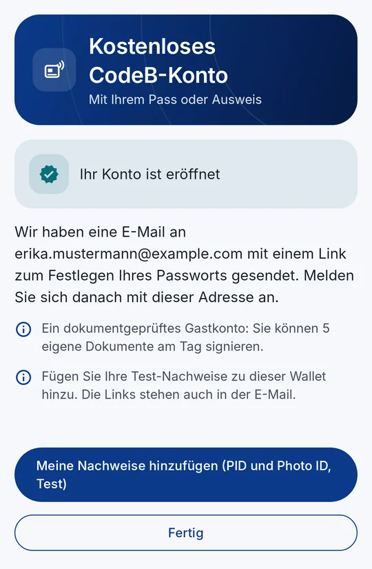 Konto eröffnet – Test-PID und Photo ID hinzufügen
