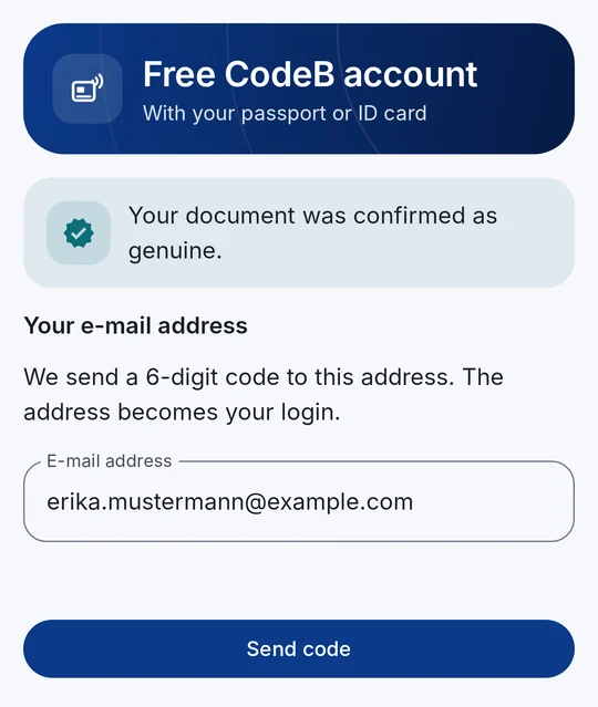 Enter your e-mail address and send the code