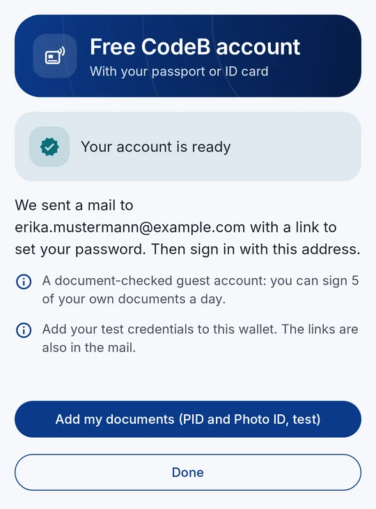 Your account is ready – “Add my documents”