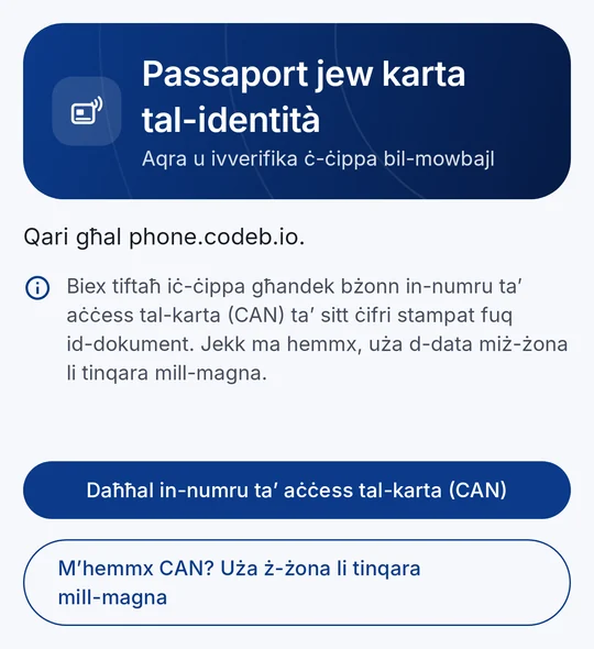 Agħżel: in-numru ta’ aċċess (CAN) jew iż-żona li tinqara mill-magna
