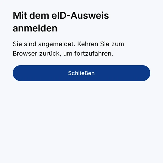 „Sie sind angemeldet“ – zurück zum Browser