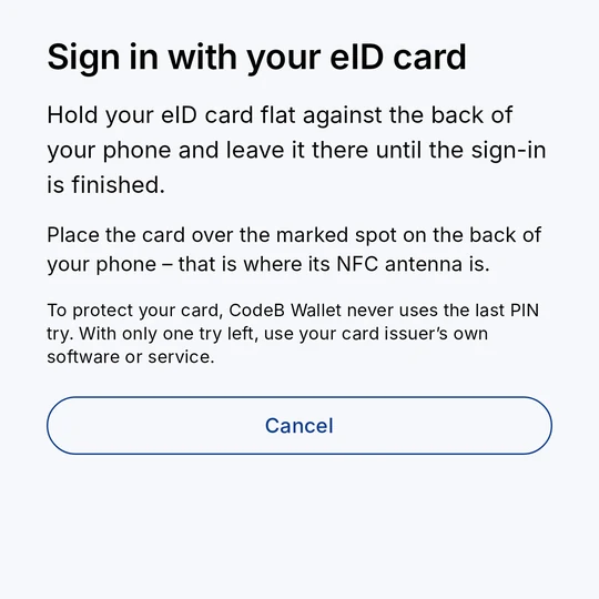 Hold your eID card flat against the back of the phone