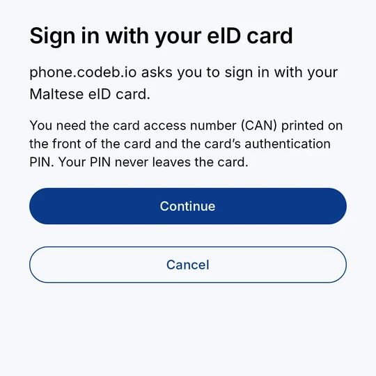 “Sign in with your eID card”: phone.codeb.io asks you to sign in – what you need, Continue