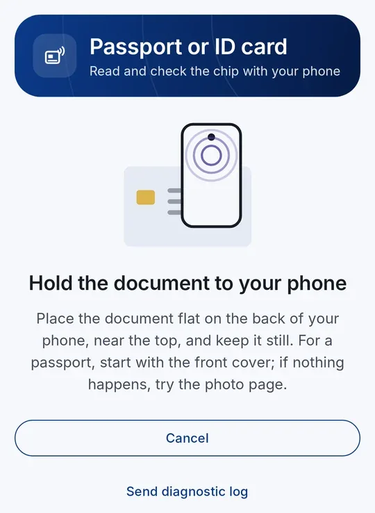 Hold the document to your phone – a picture shows the phone lying on the document