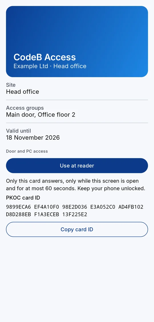 The access card in CodeB Wallet