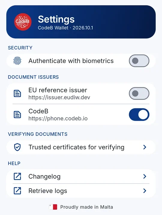 The settings screen